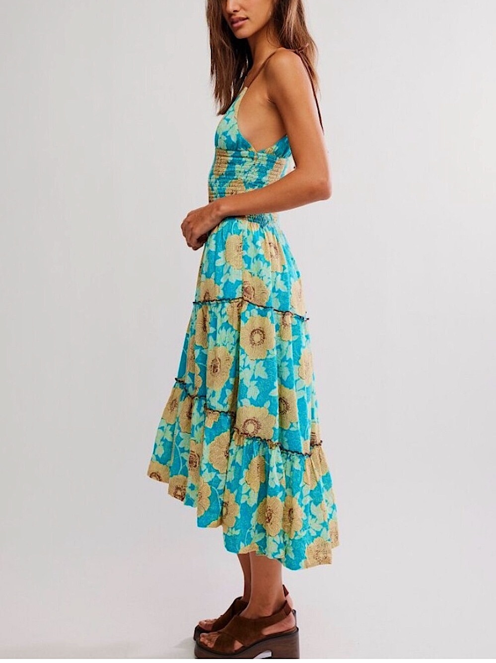 NWT Free People Adriel Tie Strap Tiered Midi Dress L - Picture 8 of 10